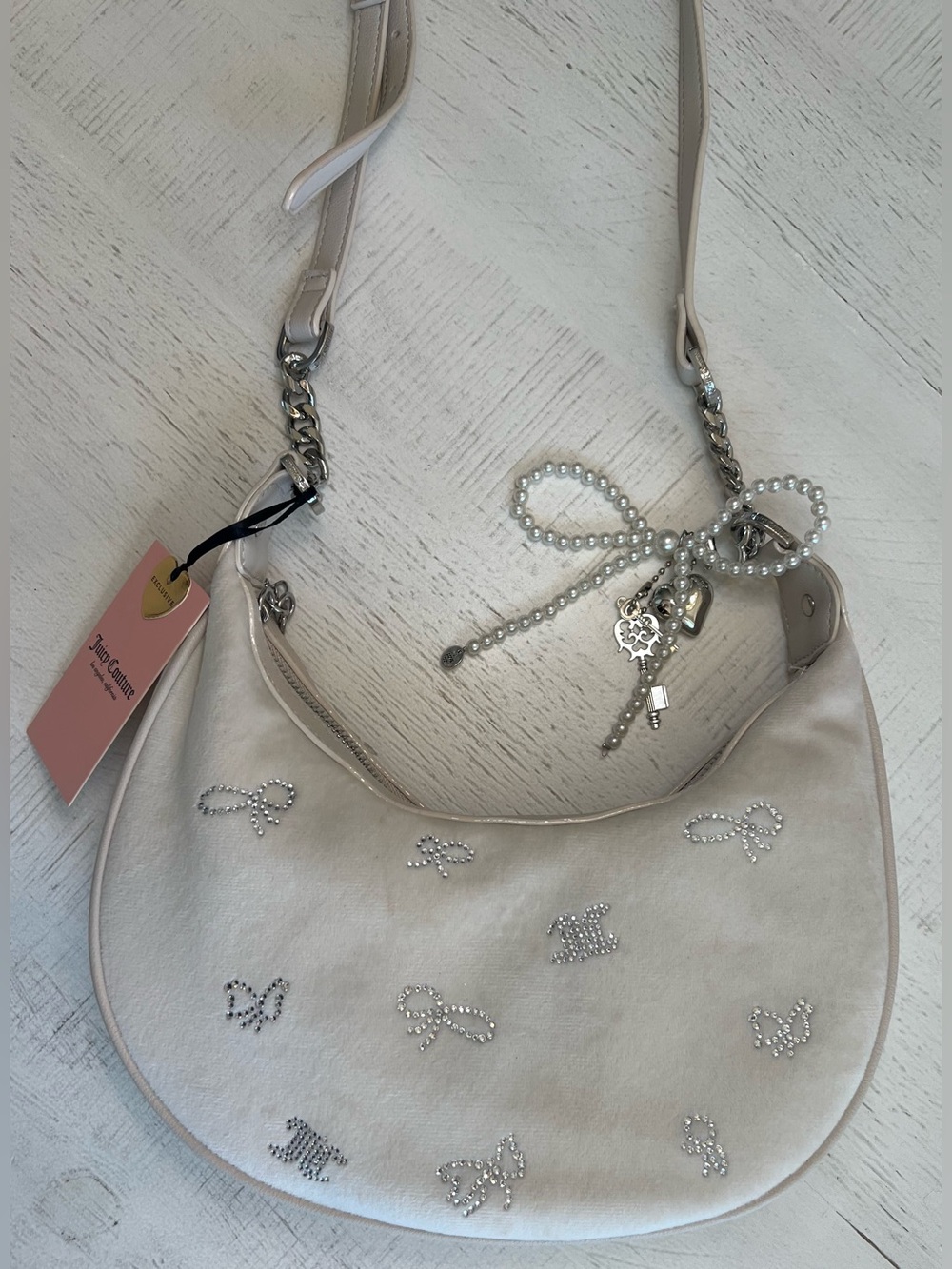 Juicy Couture Cream Pearl-Embellished Shoulder Bag - Picture 2 of 8